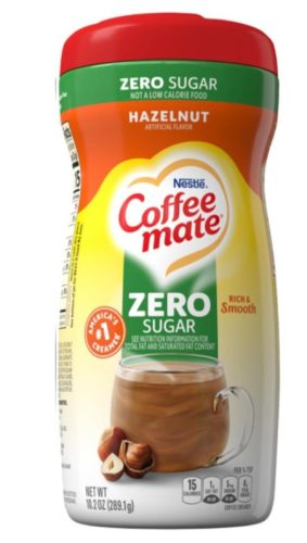 Coffee Mate Nestle Zero Sugar Hazelnut Kávékrémpor mogyorós, hozzáadott cukor nélkül 289,1g / Minőségét megőrzi: 2026.10.10