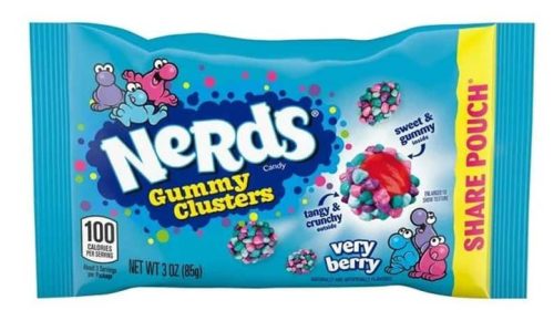 Nerds Gummy Clusters Very Berry Cukorka, fekvő zacskós, 85g