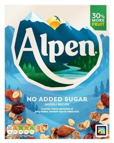 Alpen No Added Sugar Müzli dobozos mazsola-mandula-mogyoró 550g