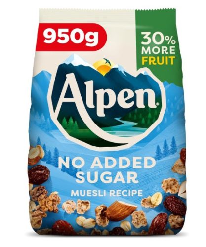 Alpen No Added Sugar Müzli dobozos mazsola-mandula-mogyoró 950g