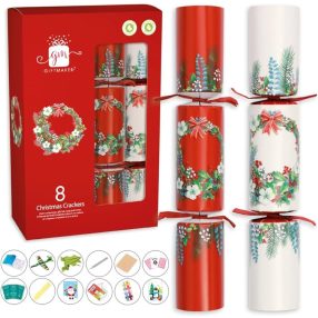   Giftmaker Red & Cream Traditional Family Christmas Crackers papírból 8db