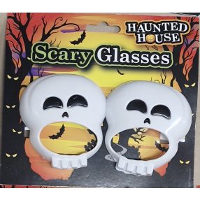   Haunted House Scary Glasses White Halloween szemüveg koponya