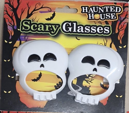 Haunted House Scary Glasses White Halloween szemüveg koponya