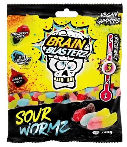 Brain Blasterz Sour Wormz Savanyú gumicukor 100g / Minőségét megőrzi: 2026.10.23