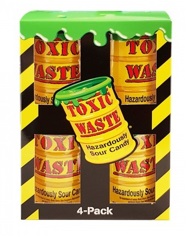 Toxic Waste Hazardously Sour Candy 4 Pack Hordó sárga 4db-os doboz 168g