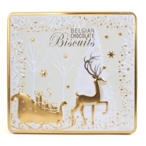   Silver Crane Magical Reindeer & Sleigh Tin Kekszválogatás fémdobozban 375g