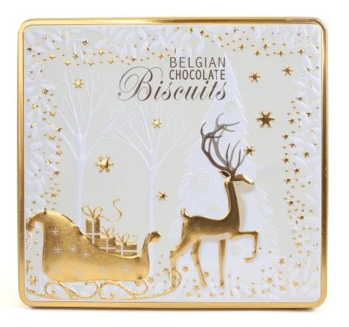 Silver Crane Magical Reindeer & Sleigh Tin Kekszválogatás fémdobozban 375g