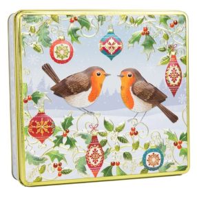  Silver Crane Winter Robins Tin Kekszválogatás fémdobozban 375g