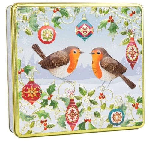 Silver Crane Winter Robins Tin Kekszválogatás fémdobozban 375g