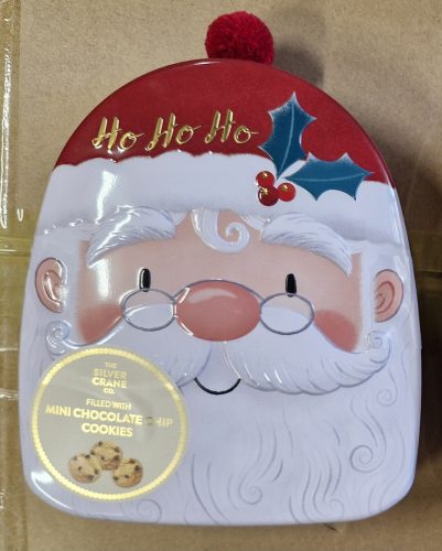 Silver Crane Santa Bobble Tin Csokoládédarabos keksz fémdobozban 100g