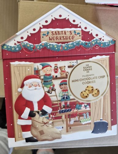 Silver Crane Santa Workshop Tin Csokoládédarabos keksz fémdobozban 300g