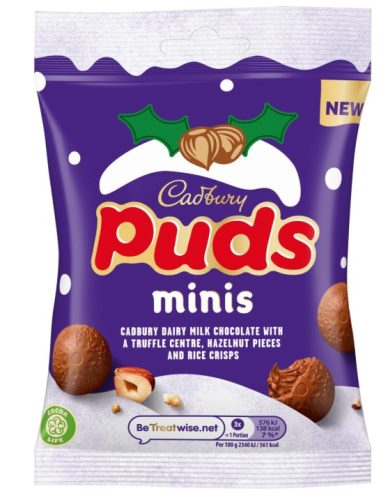 Cadbury Mini Puds Tejcsokoládé golyók mogyorós csokikrémmel töltve 73g