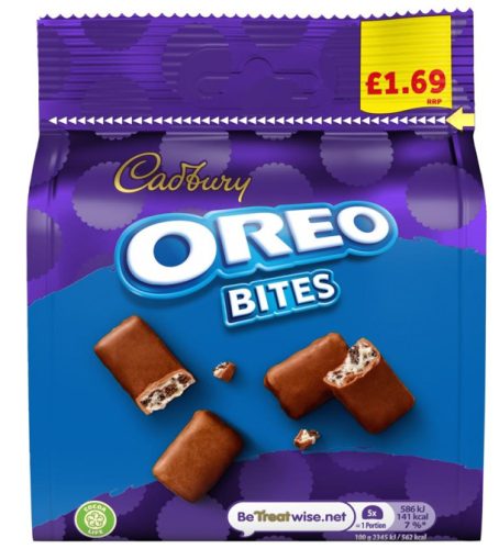 Cadbury Zacskós Oreo Bites Tejcsokoládé oreo kekszes töltelékkel 85g