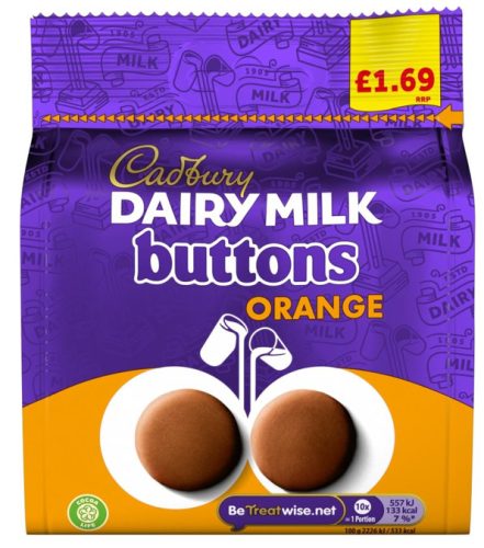 Cadbury Zacskós Orange Giant Buttons Narancsos tejcsokoládé korongok 85g