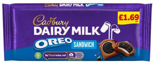 Cadbury Táblás normál Oreo Sandwich Tejcsokoládé oreo keksszel 96g