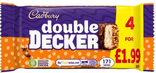 Cadbury Szelet Double Decker Töltött tejcsokoládé szelet 4-es csomag (4x40g) 160g