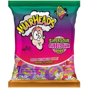 Warheads Super Sour Bubble Gum Pops Assorted Flavours 105g