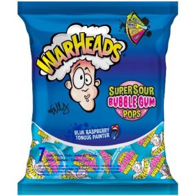 Warheads Super Sour Bubble Gum Pops Blue Raspberry 105g