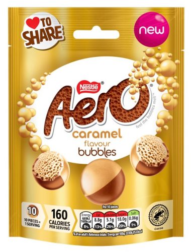 Aero Nestle Bubbles Caramel Karamell ízesítésű habosított csokigolyó 92g Prada